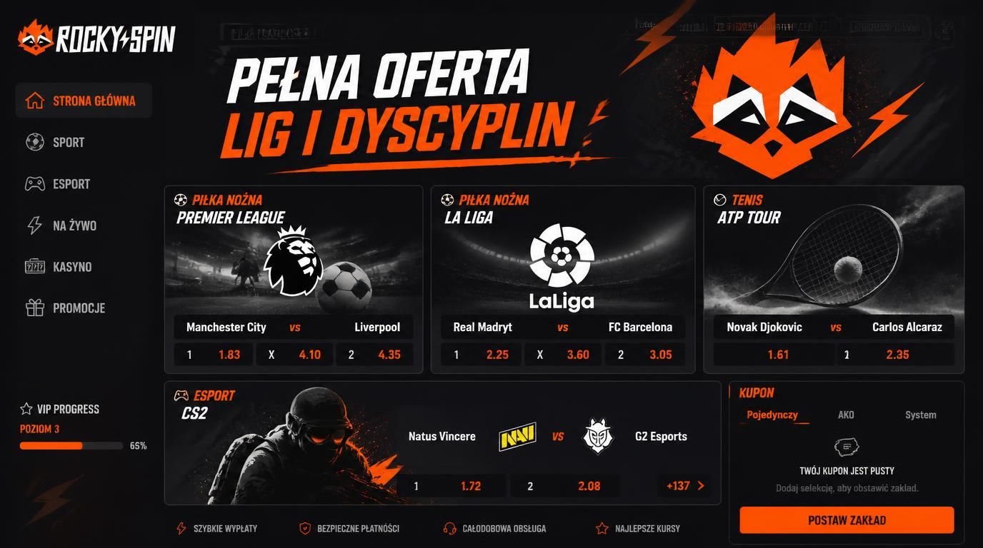 Interfejs z kursami i obrazami lig piłki nożnej oraz esportu