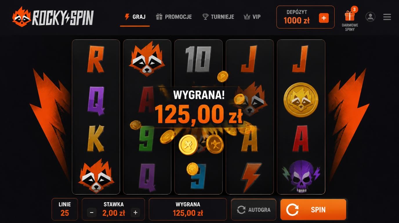 grafika przedstawiająca automat, ikony monet i tekst „1000 zł + darmowe spiny”